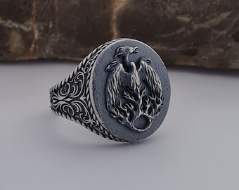 Handcrafted Sterling Silver Phoenix Ring: Gothic Symbolism Jewelry