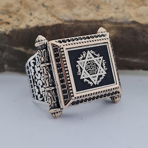 Handcrafted 925 Sterling Silver Islamic Ring, Seal of Solomon Design, Unique Artisan Craft, Special Design Men&#39;s Ring