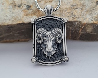 Handcrafted Aries Zodiac Pendant | Sterling Silver Ram Head Necklace | Unique Astrological Jewelry