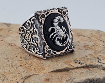 Sterling Silver Scorpio Ring: Black Onyx Statement Jewelry