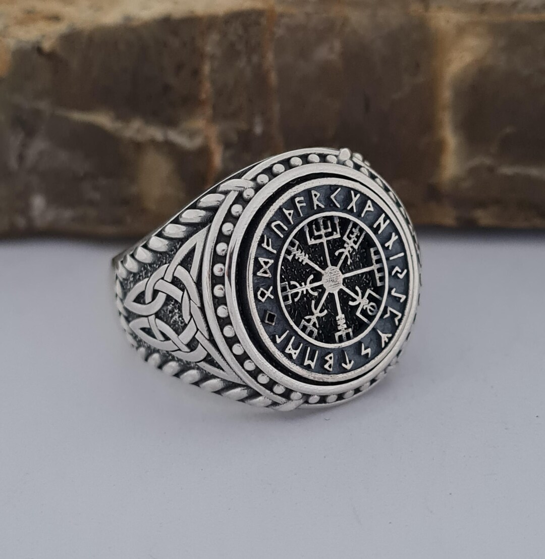 Handcrafted Sterling Silver Viking Ring – Vegvisir Compass, Norse Rune ...