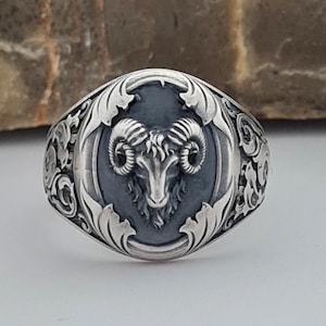 Handmade Sterling Silver Ram Head Ring: Vintage Boho Unisex Jewelry