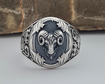 Handmade Sterling Silver Ram Head Ring: Vintage Boho Unisex Jewelry