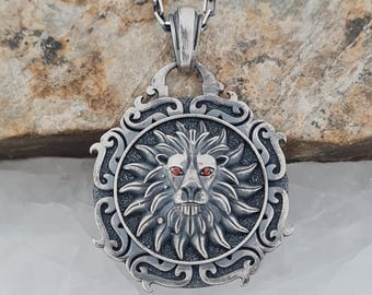 Handcrafted Sterling Silver Lion Head Pendant: Fierce Animal Talisman Unisex Necklace