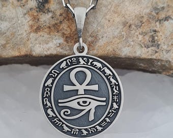Handmade Sterling Silver Egyptian Ankh & Eye of Horus Pendant – Protection Amulet Necklace