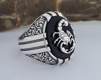 Handcrafted Sterling Silver Scorpio Ring: Black Onyx Statement Jewelry