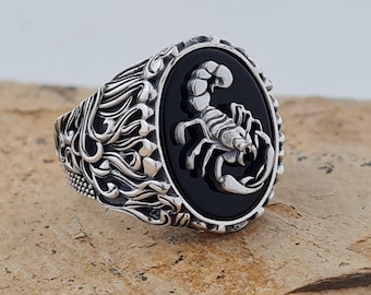 Sterling Silver Scorpio Ring: Black Onyx Statement Jewelry