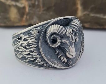 Handmade Sterling Silver Ram Head Ring: Unisex Vintage Boho Style