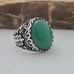 Herren natürlicher Aventurin Stein Ring, Herren Handgefertigter Silberring, Oval Edelstein Ring, Handgefertigter Aventurin Silberring, Sterling Silber Ring