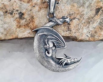 Handcrafted Sterling Silver Dragon Pendant: Mythical Unisex Fantasy Jewelry