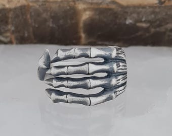 Handmade Sterling Silver Skeleton Hand Ring: Gothic Punk Men’s Statement Jewelry