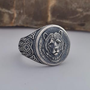 Handcrafted 925 Sterling Silver Men&#39;s Bear Head Ring - Unique Viking Style Design, Perfect Gift for Him - Solid and Durable