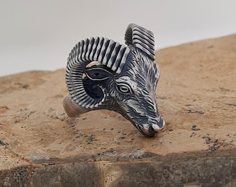 Handmade Sterling Silver Ram Head Ring: Unisex Boho Vintage Style