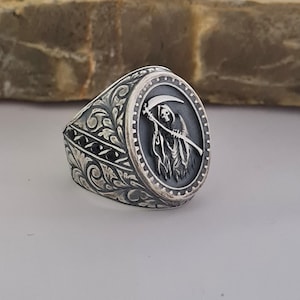 Handmade 925 Sterling Silver Grim Reaper Ring | Unique Design for Men & Women | Angel of Death Symbol | Gothic Style Statement Jewelry