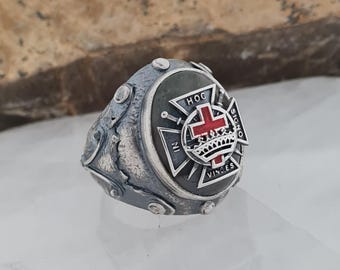 Sterling Silver Knights Templar Ring with Labradorite – In Hoc Signo Vinces Cross Jewelry