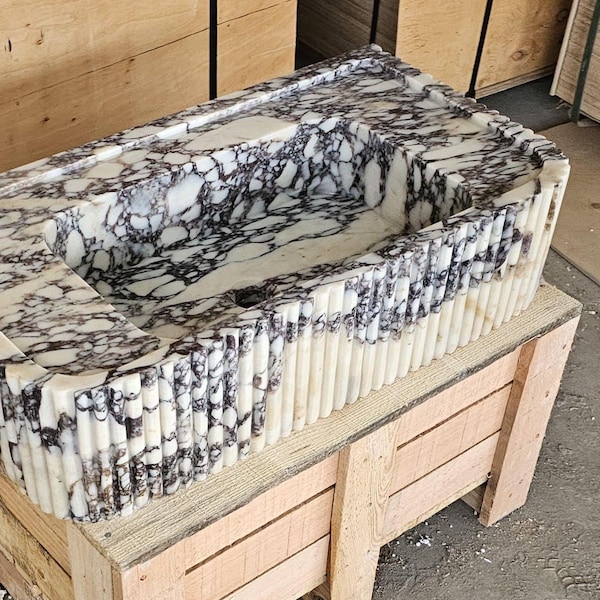 Calacatta Viola Marble Sink - Solid Handcarved Basin