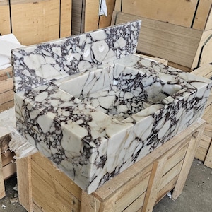 Calacatta Viola Marble Sink, Custom Order Sink, Powder Room Sink, Wall Mount Sink, Rectangle Marble Sink Shape