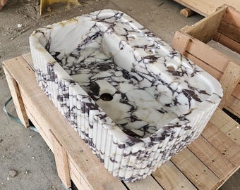 Calacatta Viola Marble Sink: Hand-Carved Ribbed Wall Mount or Vanity on Top Basin