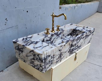 Calacatta Viola Marble Sink: Ribbed From Front Only, Hand Carved, Bespoke Design