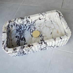 Calacatta Viola Marble Sink With Ribbed on all Side, Perfect for Bathroom Vanities or as a Vessel Sink Luxurious, Shipping By Air