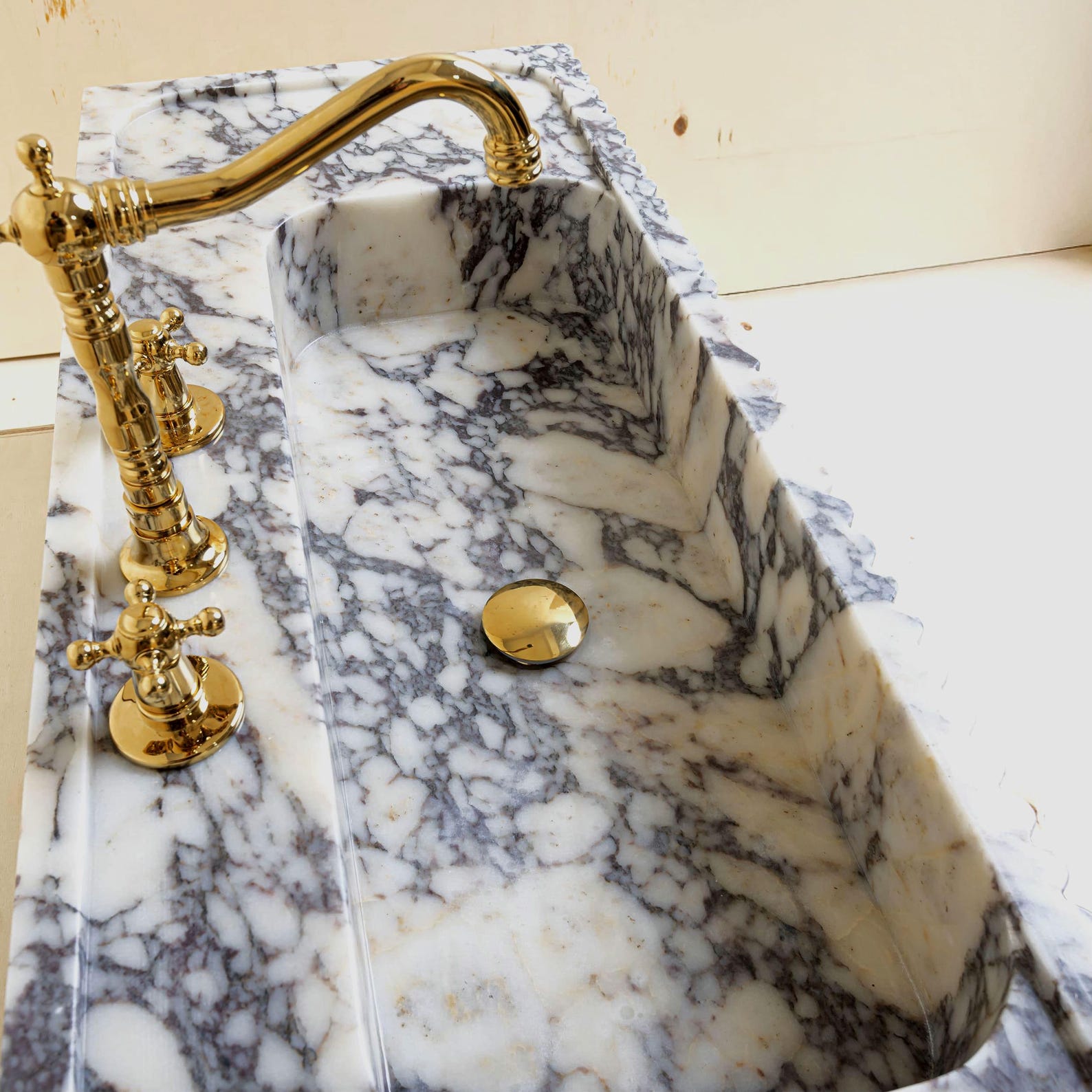 Calacatta Viola Marble Sink: Ribbed From Front Only, Hand Carved ...