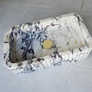 Calacatta Viola Marble Sink, Hand-Carved Vessel Vanity Bathroom Stone Basin
