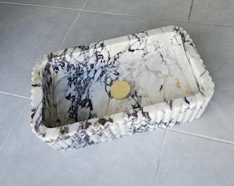 Calacatta Viola Marble Sink, Hand-Carved Vessel Vanity Bathroom Stone Basin