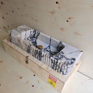 Hand-Carved Calacatta Viola Marble Sink: Fluted Vanity or Wall-Mount