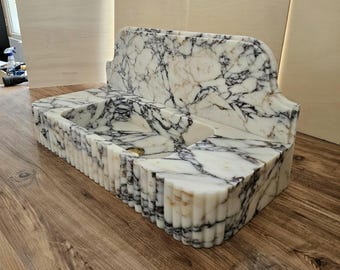 Calacatta Viola Marble Sink With Backsplash, Handcarved Solid Basin