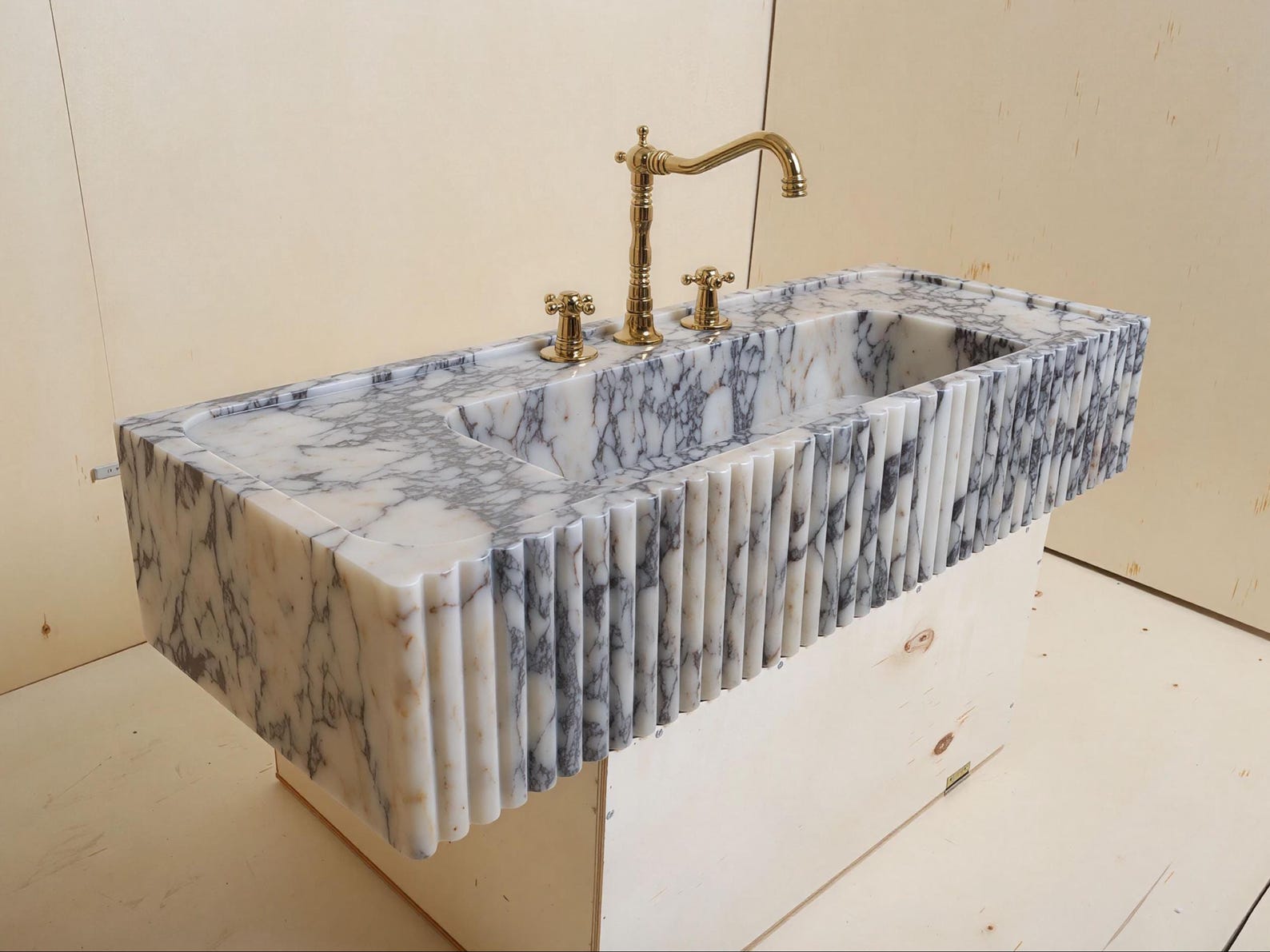 Calacatta Viola Marble Sink: Ribbed From Front Only, Hand Carved ...
