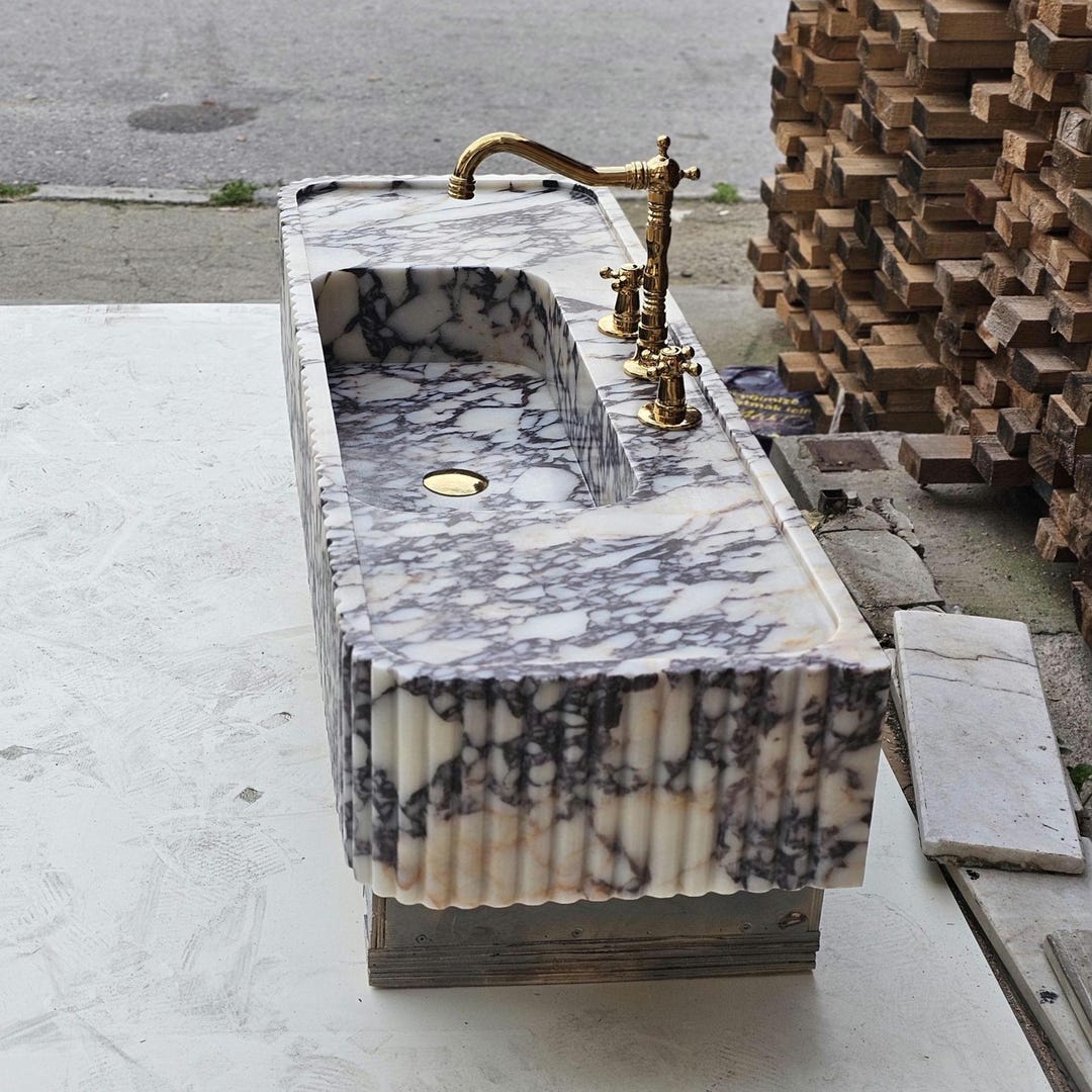 Calacatta Viola Marble Sink: Ribbed With Two Sides, Hand Carved for ...