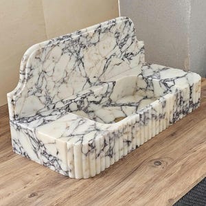 Calacatta Viola Marble Sink With Backsplash, Handcarved Solid Basin image 14