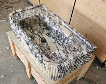 Custom Size Handcarved Calacatta Viola Marble Sink, Perfect for Bathroom Vanities or as a Vessel Sink Marble Sink Natural Marble Sink