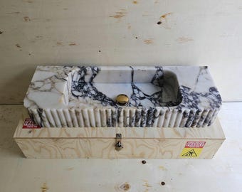 Calacatta Viola Marble Sink: Fluted Vanity or Wall-Mount Hand-Carve Solid Basin