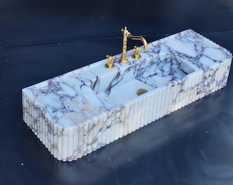 Calacatta Viola Big Marble Wall-Mounted Sink – Handmade Stone Vanity, Bathroom Countertop or Wall-Mount Sink