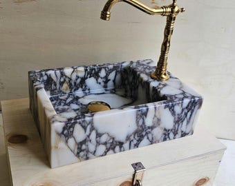 Hand Carved Calacatta Viola Marble Sink : Small Bathroom Basin Vanity
