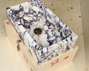Hand-Carved Calacatta Viola Marble Sink: Wall-Mounted or On Top Vessel Basin