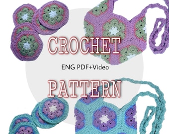 Patrón de crochet: Flor y bolso hexagonal de abuela, patrón de crochet para un lindo bolso hexagonal, descarga digital instantánea en PDF, paso a paso