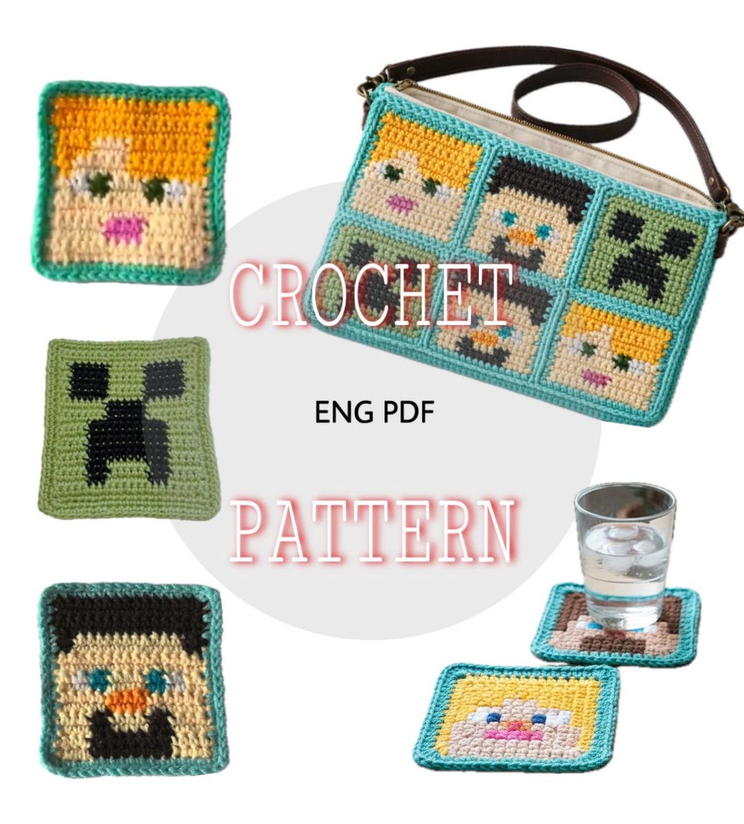 CROCHET PATTERN Minecraft Square Motif, Crochet Pixel Minecraft Motif ...