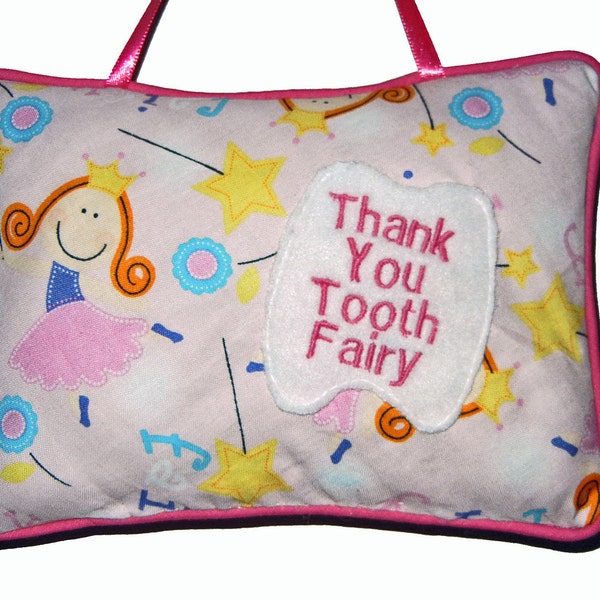 Pink Tooth Fairy Pillow, Ribbon Hanger, Tooth Pocket, Great for Kids Children Christmas Gift Idea by CraftCrazy4U on Etsy