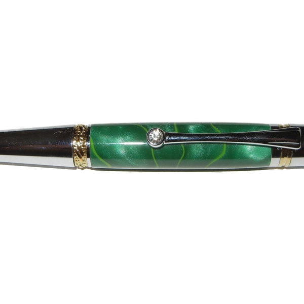 Emerald Green Majestic Squire Pen with Swarovski Crystal Clip Christmas Gift Idea Stocking Stuffer by CraftCrazy4U