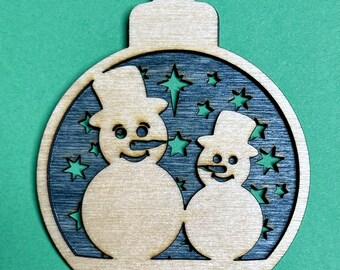 Christmas Snowmen Ornament - hand painted