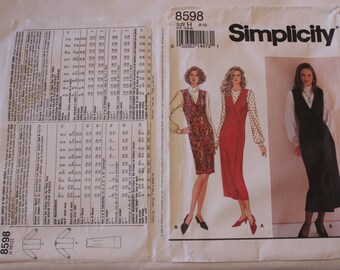 Simplicity Pattern 8598, Sewing Pattern for Wrap Front Jumper and Blouse, Sewing Patterns for Dresses, Vintage Sewing Pattern for Dress