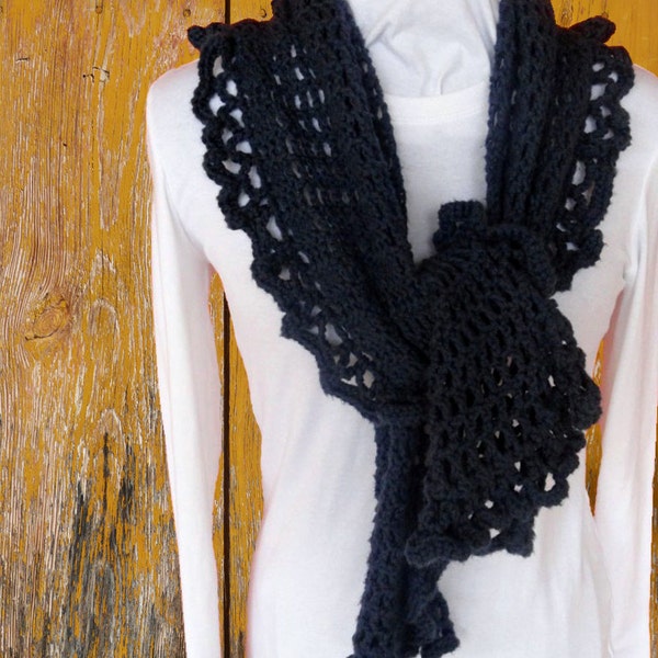 Easy to Crochet Scarf Pattern, Crocheted Wrap Pattern, Trellis Crochet Shawl Pattern, Crochet Patterns with Ruffle Edging