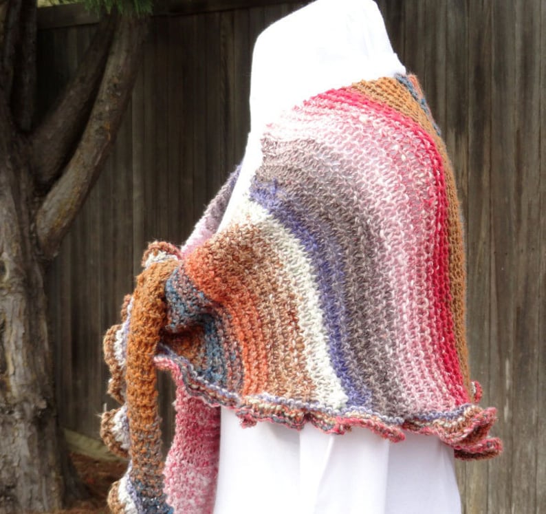 Easy to Knit Shawl Pattern, Free Knitting Pattern, Patterns for Prayer Shawl with Ruffles, Knitted Prayer Shawl Pattern, Gift to Knit image 2