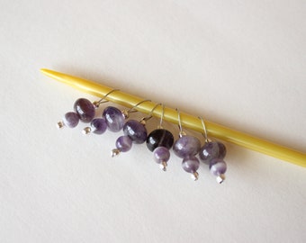 Purple Knitting Stitch Markers, Set of 6 Amethyst Knit Markers, Knitting Supplies, Lace Knitting Tool, Gift for Knitter