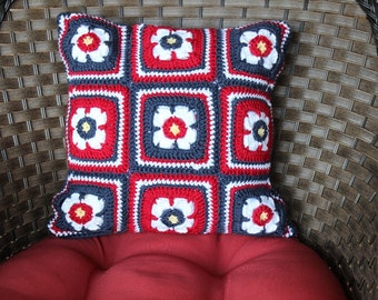 Crochet Pillow Pattern, Floral Crochet Motif Pillow Patterns, Crocheted Pillow Cover, Square Motif Crochet Pattern, Cotton Yarn Pattern