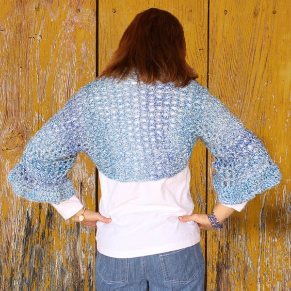 Crochet Shrug Pattern, Flared Sleeve Shrug Pattern, Easy Crocheted Shrug Design using Homespun Yarn, Crochet Sweater Pattern