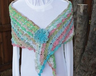 Crochet Wrap Pattern, Lace Crochet Shawl Patterns, Crocheted Wrap Pattern using Shell Stitch, Noro Yarn Pattern, Crochet Patterns