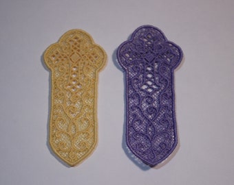 Bookmarks, Bookmark with Cross Design, Set of 2 Lace Bookmarks, Purple Bookmark, Yellow Bookmark, Gift for Mom, Gift for Teacher